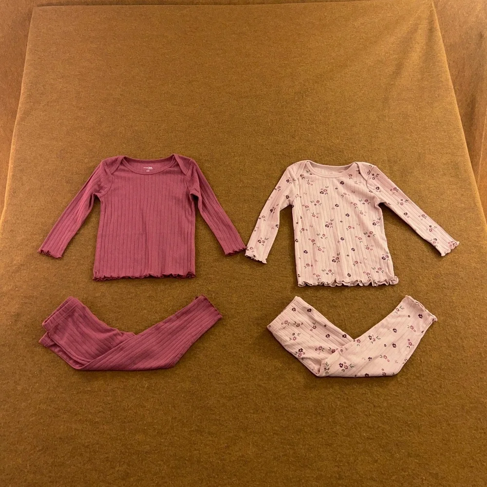 Simple Joys Carters Baby Girl 18M Pink Floral Ribbed 4 Piece Pajama Set New